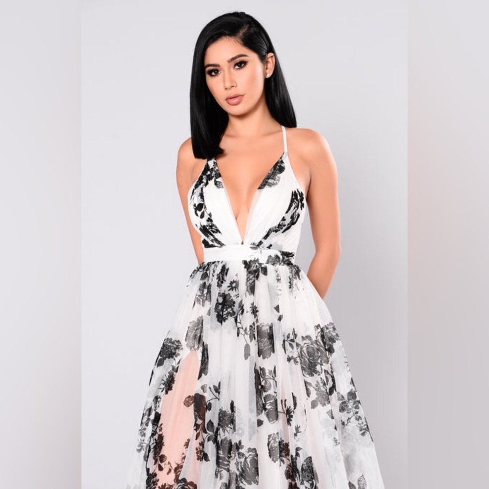 Fashion Nova Black and White Floral Dress